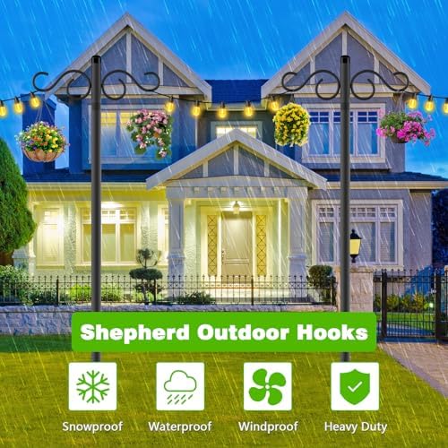 Double Shepherds Hooks for Outdoor,2 Pack 90 Inch Bird Feeder Pole with 5 Prongs Base,Heavy Duty Shepherds Hook,Suitable for Garden in Hanging Flower Basket,Lantern,Bird Nests (90 Inch)