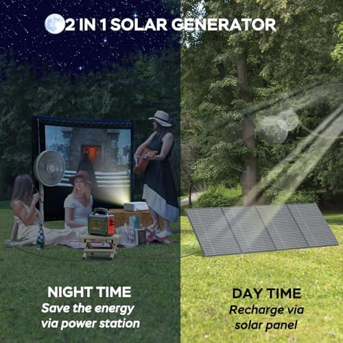 MARBERO Solar Generator 296Wh Portable Power Station with Solar Panel 60W Included Solar Power Bank with AC Outlets 300W Pure Sine Wave with Foldable Solar Panel Set for Camping Home Outdoor Emergency