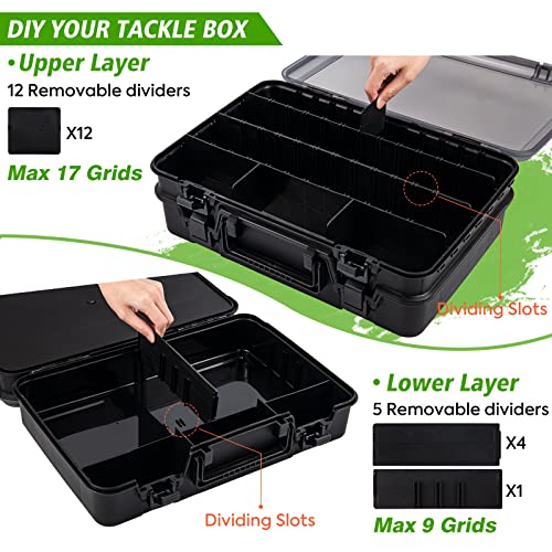 Goture Small Tackle Box,Waterproof Fishing Lure Boxes, 2 sided adjustable Small Plastic Case Small Box Storage Containers Black SMALL 6.69'' X 4.33'' X 1.81''