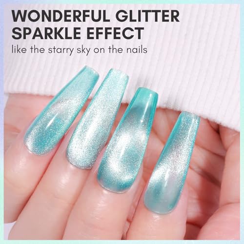 Makartt Cat Eye Gel Nail Polish - Black Hole Holographic Sparkly Gel with Magnet Stick, UV LED Soak Off for Nail Art Designs, Neutral Territory