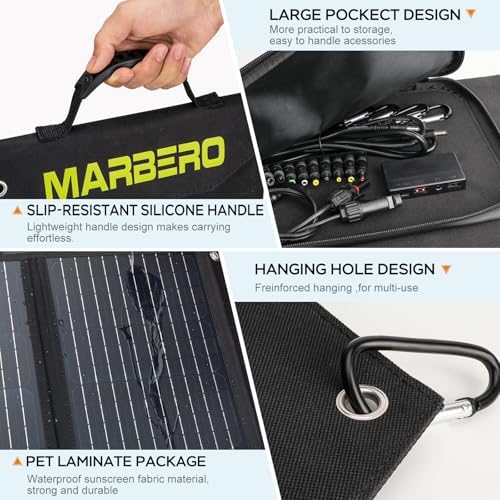 MARBERO Foldable Portable Solar Panel 30W Solar Panel Charger for Power Station >23% High Efficiency USB & DC Port Compatible with Cell Phone Ipad Laptop IP65 Waterproof for Camping Outdoor Cloudy