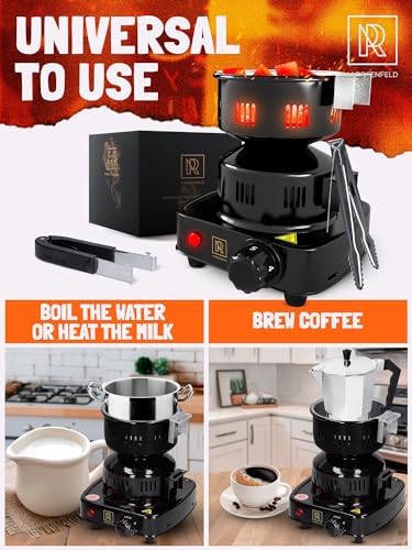 Charcoal Burner - Multipurpose Electric Charcoal Starter Approved Electric Stove - Coconut Coals Lighters with Tongs - 450W Electric Charcoal Lighters with 304 Stainless Steel