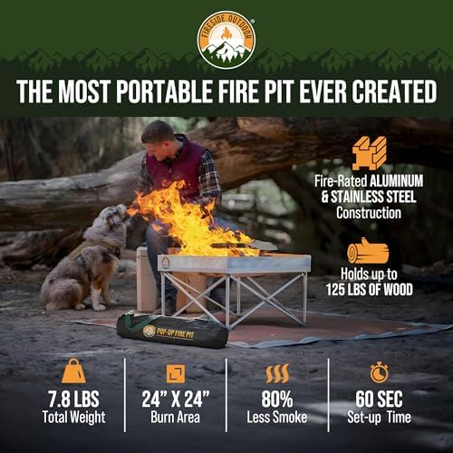 Fireside Outdoor Portable Fire Pit for Camping 24 Inch- Collapsible Pop Up Fire Pit, Outdoor Camp Fire, Wood Fire Pits for Outside, Campfire Standing Fire Pit, Weighs 7 lbs, Heat Shield NOT Included