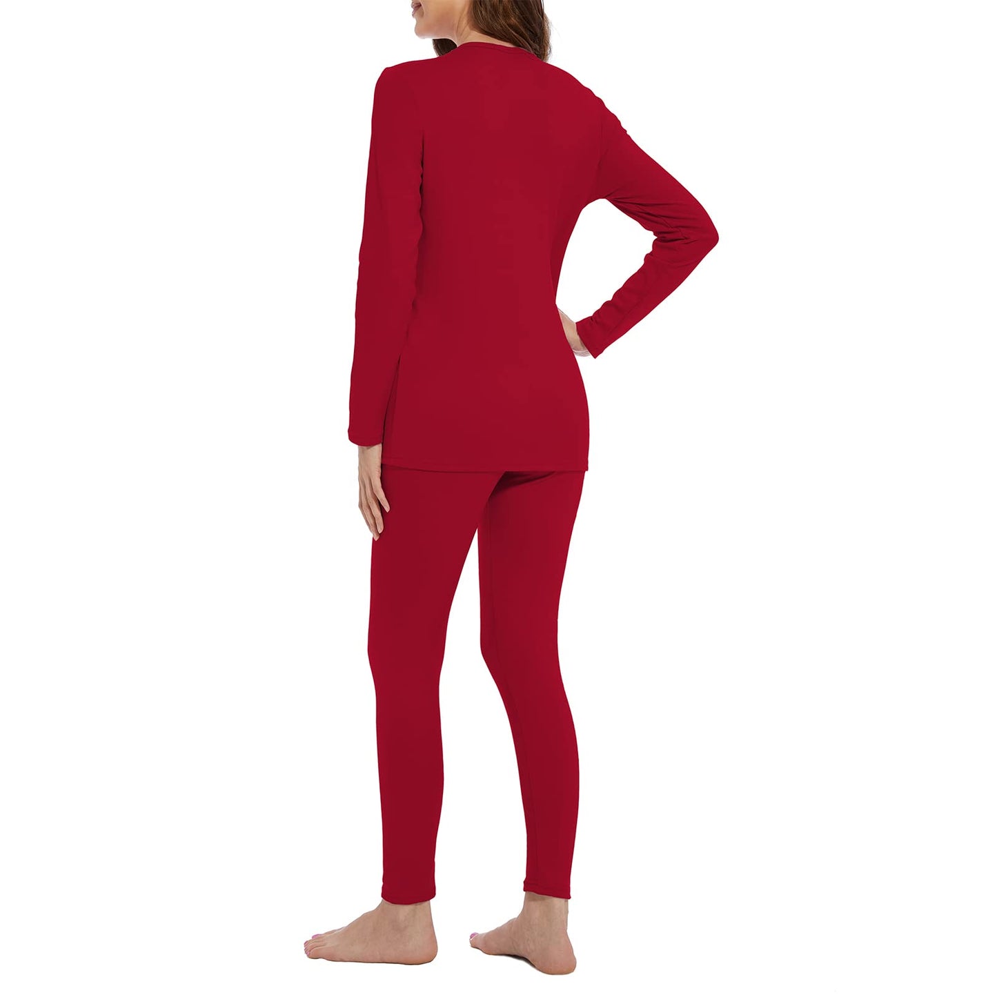 Thermal Underwear for Women Ultra Soft Fleece Lined Base Layer Top Bottom Winter Clothes Pajama Set Long Johns for Women Heavyweight Red Set Medium