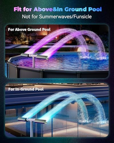 Pool Fountain with 8-Color 4-Mode LED Lights, Above/Inground Pool Fountain Lights with Remote, 360°Adjustable Pool Sprinkler for Relaxation & Cooling 10-20°F