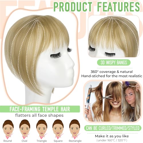 Cephermer Bangs Hair Clip in Bangs 360°3D Cover Hair Topper Synthetic HairPieces for Women Ash Blonde Wispy Fake Bangs Toppers for Daily Wear