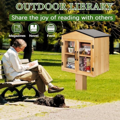 Outdoor Library Outdoor Book Box Storage Small Wooden Cabinet Little Literature Box for Neighborhoods Community and Schools Sharing Books, Flyers, Newspapers, Food and Art (D)