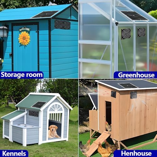 12W Solar Powered Fan for Chicken Coop, Dog House, Outside Shed Greenhouse, Solar Fan with Two IPX7 Waterproof Fans 5Ft Cable Installation Kits