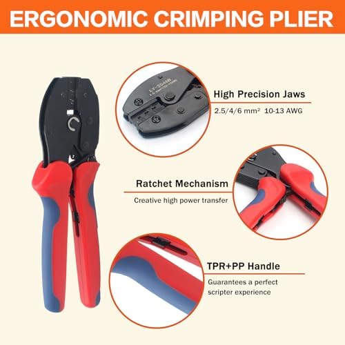 Solar Crimping Tool Kit for Solar Panel Connectors - a Crimper, 10 Pairs of Solar Wire Connectors and 1 Pair Solar Y Connector, 2 Pairs of Spanner Wrench for Solar Cable Connectors