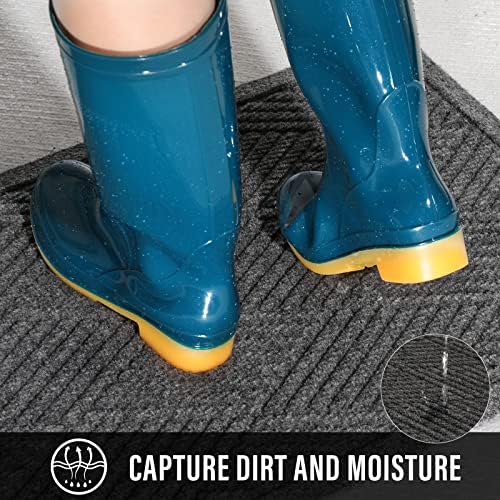 Sturdy Front Door Mat, Absorbent Muddy Dirt Resist Welcome Door Mats Outdoor Indoor, Stain and Fade Resistant, Non-Slip Rubber Backing Low Profile Doormat for Entryway, 30×17, Grey