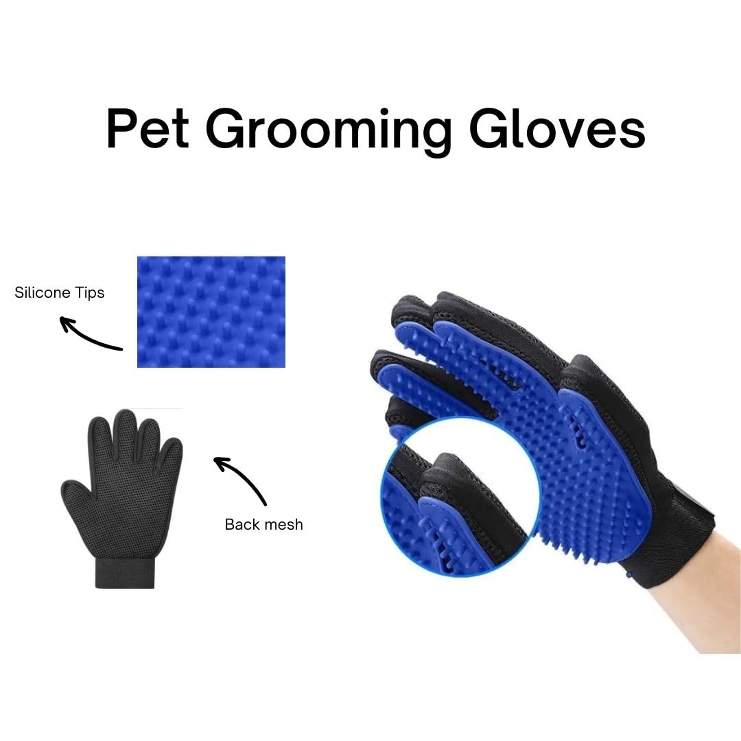 Generic Pet Grooming Gloves Cat Brushes for Gentle Shedding - Efficient Pets Hair Remover Mittens - Dog Washing Gloves for Long and Short Hair Dogs & Cats & Horses - 1 Pair (Blue)