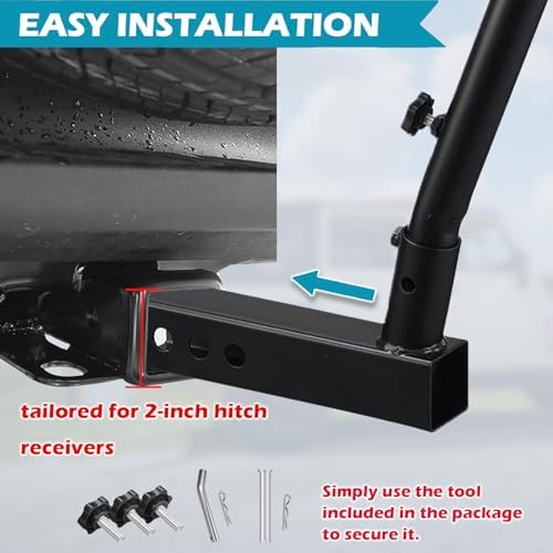 Truck Flag Pole Kit with Trailer Hitch Holder - 6ft Heavy Duty Tangle Free Flagpole for Trucks,Dual Angle Mount,Windproof Long Sleeve for Tow Truck,Pickup Car,Jeep, Black