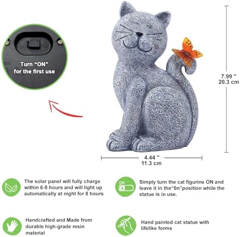 Nacome Solar Cat Outdoor Statues for Garden: Outside Decor with Butterfly Clearance for Yard Art Lawn Ornaments Porch Patio Balcony Home House - Birthday Gifts for Grandma Mom Women