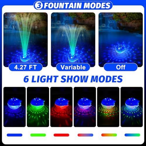 Pool Fountain with Remote, Dolphing Rechargeable Floating Pool Fountain with Lights, Above Ground Pool Water Fountains with Anchor, Swimming Pool Fountains for Inground Pool-1PC,Blue