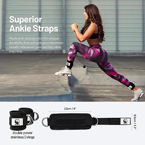Slim Panda Ankle Strap for Cable Machine,Ankle Cuff for Kickbacks, Booty Hip Abductors,Glute Workouts, Leg Extensions, Curls for Men and Women, Adjustable with Double D-Rings (Single, Upgraded Pink)