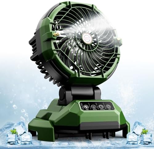 Lacoco Portable Misting Fan with 150 ° rotation, 30000mAh Rechargeable Battery Operated Fans, Outdoor Cooling Fan for Patio, BBQ, Worksite, Adjustable Base for 10-13in Bucket(No Bucket Included)