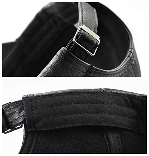 Unisex Leather Baseball Cap, Men Adjustable Structured PU Classic Baseball Cap Hat,Winter for Elderly Father (Black)