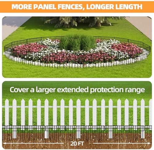 KYATE Garden Fence Animal Barrier, 14 Panels No Dig Fence 20ft(L) x13in(H), Rustproof Metal Defense Border, Dogs Rabbits Blocker Fence for Outdoor Yard & Patio