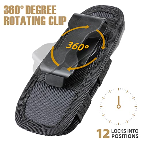 LIVANS Tactical Flashlight Pouch Holster, Rotatable Flashlight Holder Belt Clip Tactical Torch Carry Case with 360 Degree Carabiner Reel Clip