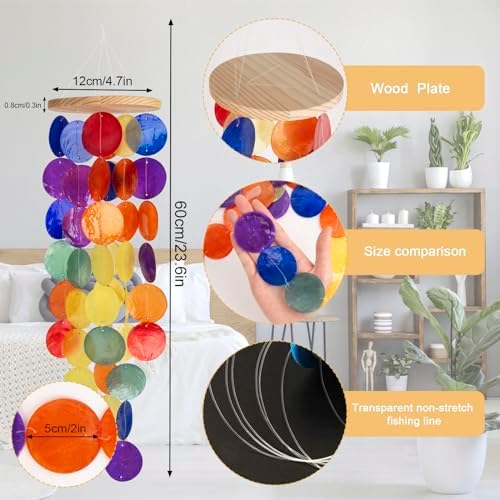 Wind Chimes for Outside - Handcrafted Rainbow Capiz Shells Windchime Coastal Style Decor for Indoor/Outdoors, Garden Decor, Great Gift for Women, Wind Chimes Lovers and More