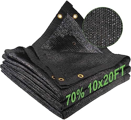 Garden 70% Shade Cloth, 10 x 20 FT Black Sun Shade Net, Mesh Sun Shade Tarp with Reinforced Brass Grommets, Sunblock Shade Cloths for Plants Cover, Greenhouse, Patio, Chicken Coop, Tomatoes