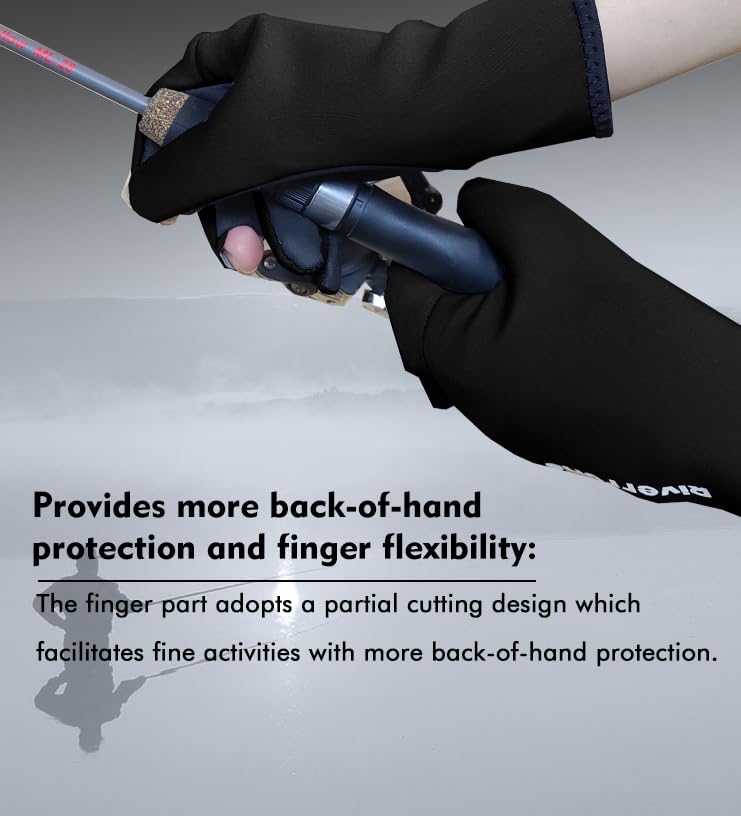 Riverruns Neoprene Fishing Gloves, 3-Cut Fingers Winter Gloves for Men, Cold Weather Gloves for Fly Fishing, Ice Fishing, Photography, Hunting, Black, M