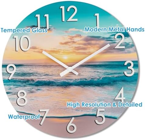 Outdoor Clock Waterproof, Beach Coastal Indoor Outdoor Wall Clocks for Patio Pool Garden Home Decor -12 Inch,Blue