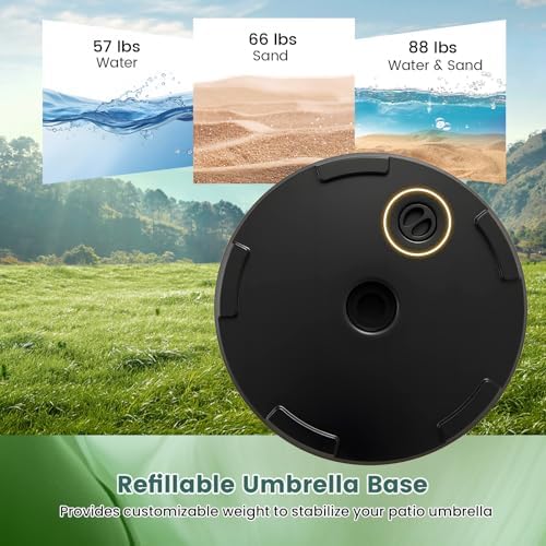 Giantex Outdoor Umbrella Base - 88 lbs Fillable Umbrella Stand with 2 Adjustable Knobs, 3 Adapters, HDPE Weighted Market Umbrella Pole Holder for Patio Poolside Garden Deck Backyard