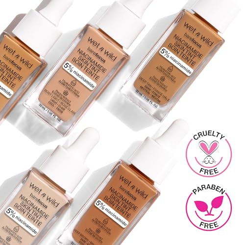 wet n wild Bare Focus Skin Tint, 5% Niacinamide Enriched, Buildable Sheer Lightweight Coverage, Natural Radiant Finish, Hyaluronic & Vitamin Hydration Boost, Cruelty-Free & Vegan - Mocha