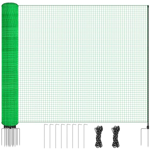 Temporary Fence, 3' x 49.2' Non Electric Fence Netting with Double Spiked Posts & Windproof Kit, Portable Movable Poultry Netting Mesh for Dogs, Chickens or Farms, Backyards and Ranches