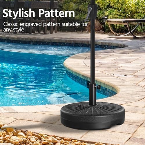 Yaheetech Umbrella Base 22L Round Water & Sand Filled Patio Outdoor Umbrella Stand with Steel Umbrella Holder Suit for Dia 1.5'' or 1.9'' Umbrella Pole, Black