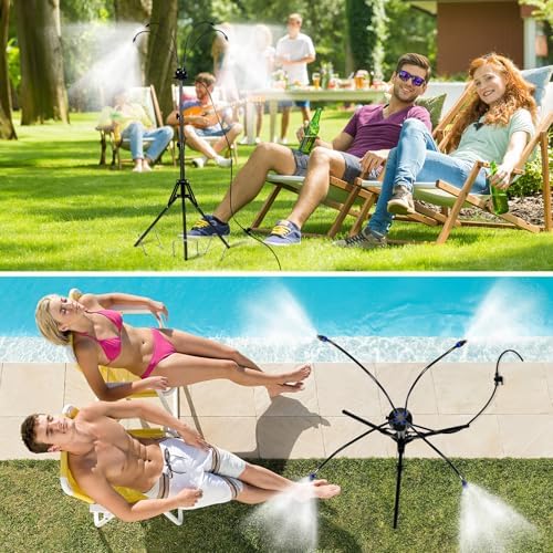 Standing Misters for Outside Patio, Adjustable Height 5.3FT Stand Misting System with 26.2FT Misting Line for Cooling Outdoor, Portable Water Mister Hose for Backyard BBQ, Porch, Pool, Pet Cooling