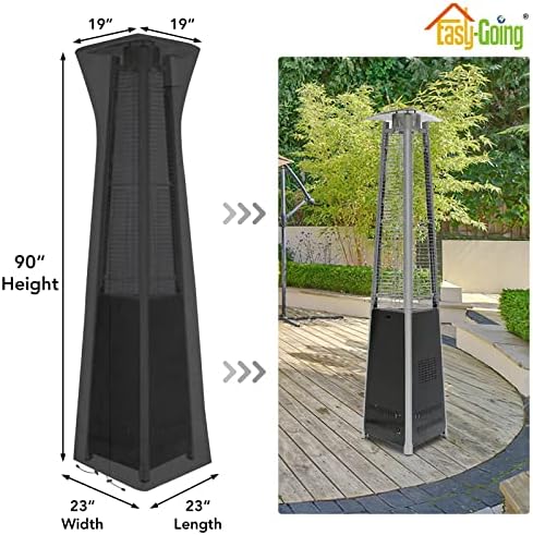 Easy-Going Pyramid Torch Patio Heater Cover with Zipper and Storage Bag, Waterproof Outdoor Heater Cover Dustproof, UV-Resisant, Wind-Resistant (90"H x 23"L x 23"W, Black)