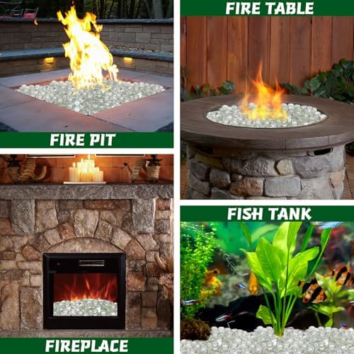 10 Pounds Firepit Glass, 3/4 Inch Glass Beads, Rocks for Fire Pit Table, Fireplace and Fire Bowl, Crystal Luster