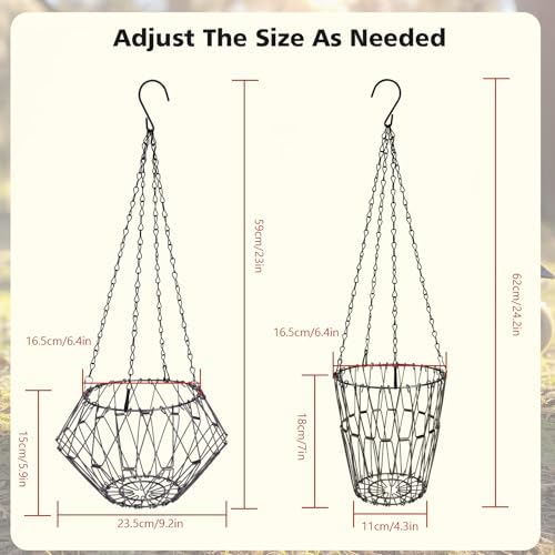 Hanging Chicken Feeder, Foldable 6.5inches Large Poultry Vegetable Fruits Feeder Basket with 17inches Hanging Chain, Veggie Treat Ball Boredom Toys for Chicken/Hens/Duck/Rabbit Coop, 2 Pack