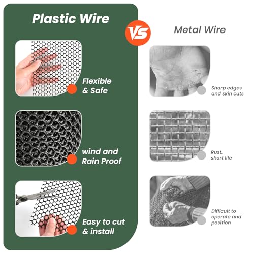 16IN x 50FT Plastic Chicken Wire Mesh, Chicken Wire for Floral Arrangements, Chicken Wire Mesh for Crafts with 100 Pcs Zip Ties, Mesh Fence for Dogs, Deers, Poultry