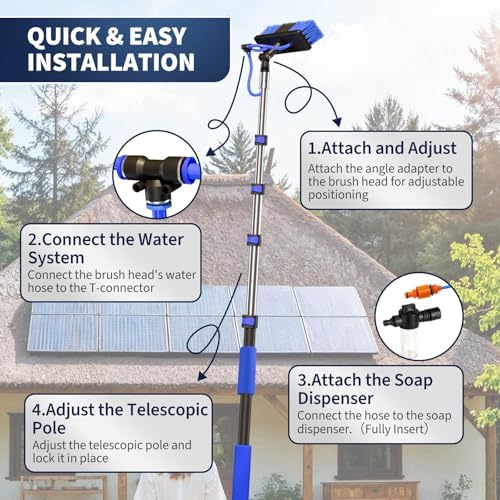 20FT Water Fed Solar Panel Cleaning Kit, Telescopic Solar Panel Cleaning Brush with Extension Pole & Soap Dispenser for Household & Outdoor