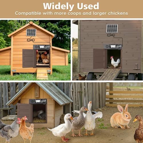 Large Size Automatic Chicken Coop Door Solar - Powered Auto Chicken Door Opener, Automatic Chicken Door with Timer/Light Sensor Modes, Intelligent Obstacle Sensors, Remote Control, 14.76"H x 11.02"L