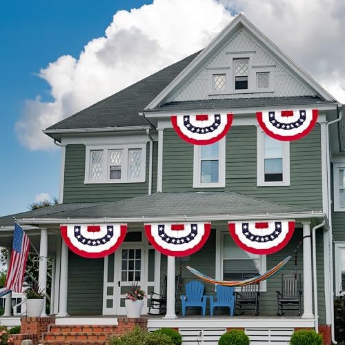 2 × 4 FT 4th of July Decorations, 4 PCS American Pleated Fan Flag, Patriotic Fourth of July Banner, Red White and Blue USA Flag Bunting for Memorial Day Independence Day Parade Outdoor Decor