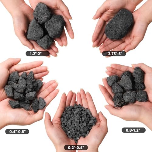 10lb 1.2-2 inch Black Lava Rocks for Indoor Fireplaces, Outdoor Gas Fire Tables, Fire Pits, Garden Landscaping Decoration