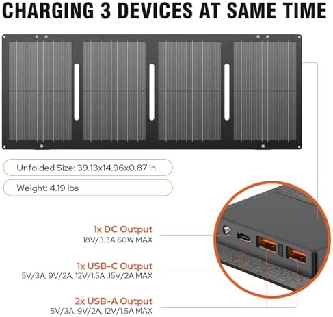 Portable Solar Generator, 300W Portable Power Station with Foldable 60W Solar Panel, 110V Pure Sine Wave 280Wh Lithium Battery Pack with USB DC AC Outlet for Home Use RV Van Outdoor Camping-Orange