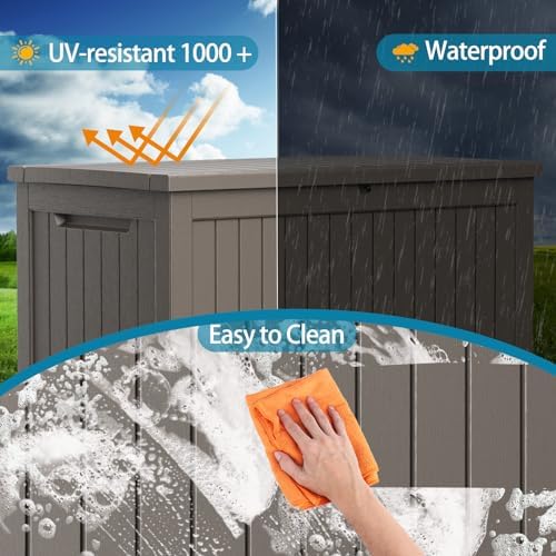 230 Gallon Resin Deck Box, Lockable Patio Outdoor Storage Box for Furniture, Garden Tools and Tools Storage, Waterproof Outside Storage Boxes - Grey