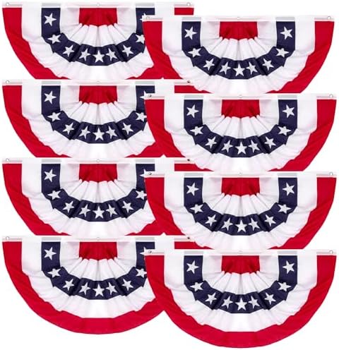 8 PCS USA Pleated Fan Flags, 2 × 4 FT Fourth of July Banner, Large Patriotic Flag Bunting, Red White Blue Decor Banner for 4th of July Decorations Independence Day Home Decor Supplies