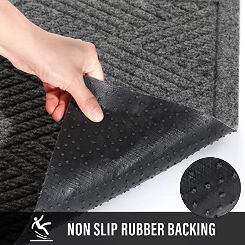Sturdy Front Door Mat, Absorbent Muddy Dirt Resist Welcome Door Mats Outdoor Indoor, Stain and Fade Resistant, Non-Slip Rubber Backing Low Profile Doormat for Entryway, 30×17, Grey