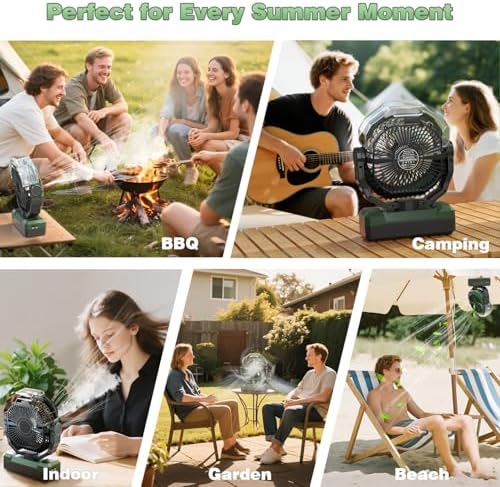 Portable Misting Fan 460ml Large Tank,24000mAh Rechargeable Battery Powered Camping Fan with 2 Meters Spray,Light & Remote,Jobsite Beach Summer Essentials,Mist Fans for Indoor,Outdoor, Patios, Travel