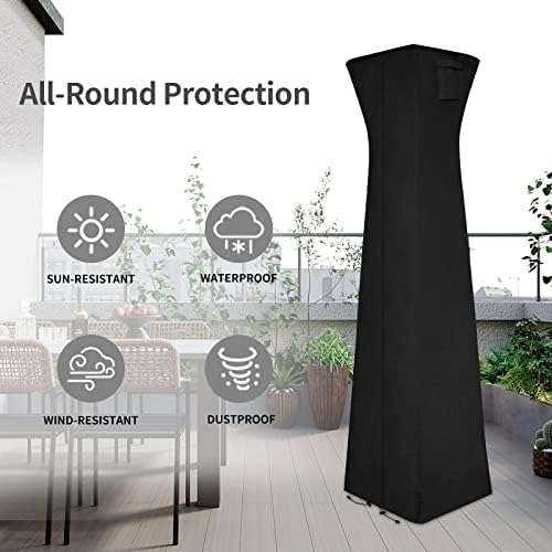 Easy-Going Pyramid Torch Patio Heater Cover with Zipper and Storage Bag, Waterproof Outdoor Heater Cover Dustproof, UV-Resisant, Wind-Resistant (90"H x 23"L x 23"W, Black)