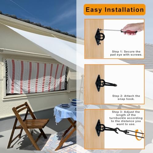 Shade Sail Hardware Kit 6 Inch - 304 Stainless Steel Sun Shade Hardware for Triangle/Rectangle Outdoor Sun Shade Sail, Black, 44 Pcs