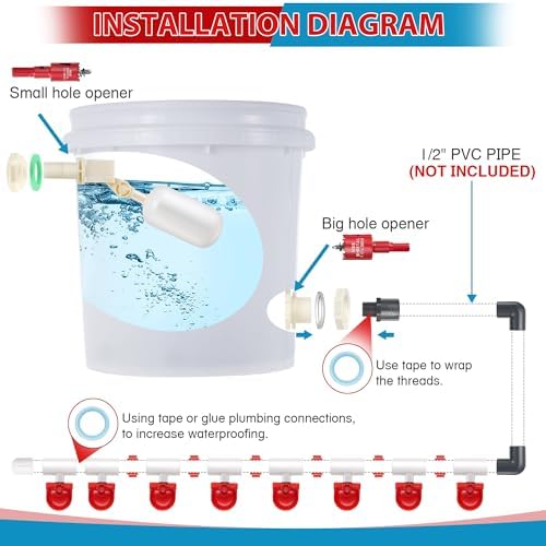Dreyoo 8 Pack Automatic Chicken Waterer, Complete Set with 1/2'' PVC Tee Fittings, Float Valve Controlled Automatic Chicken Nipple Waterer Cups