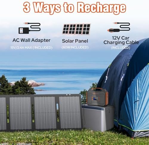 Portable Solar Generator, 300W Portable Power Station with Foldable 60W Solar Panel, 110V Pure Sine Wave 280Wh Lithium Battery Pack with USB DC AC Outlet for Home Use RV Van Outdoor Camping-Orange