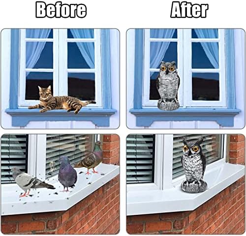 Ezoon 3 Pack Owl Decoy to Scare Birds Away, Fake Owl Scarecrows, Pigeon Deterrent, Plastic Owl Statue for Outdoor Garden Yard